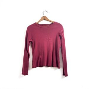 1990s Express Bleus Burgundy Cotton Long Sleeve Tee – Fitted Silhouette (Size M)